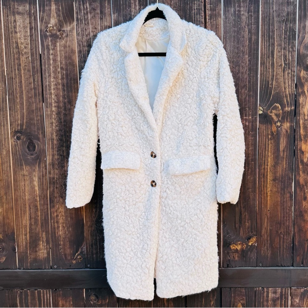 Cream Teddy Jacket Plush Long Overcoat